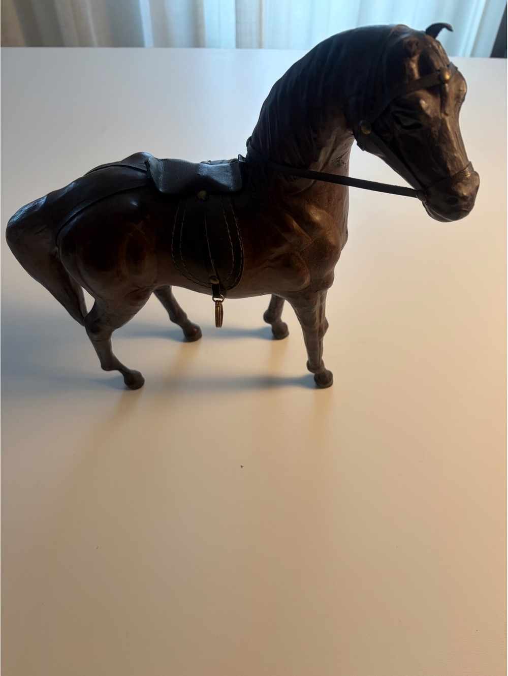 Vintage Leather Horse Figurine with Saddle and Bridle